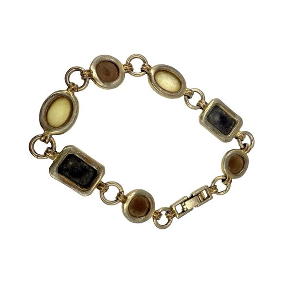 Vintage Brown & Gold Pressed Flower Chain link Bracelet 7.25" Cottagecore Boho - Picture 8 of 11